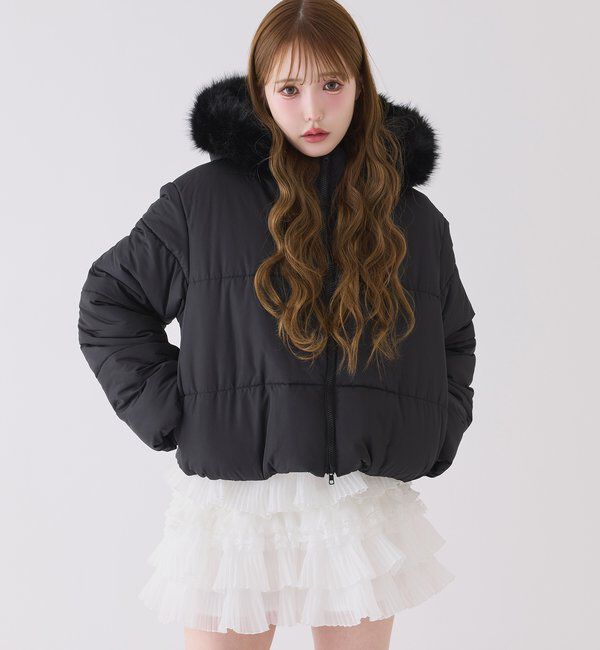  「ファー付きショートフェイクダウン」|ダッフルコート|