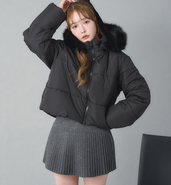  「ファー付きショートフェイクダウン」|ダッフルコート|