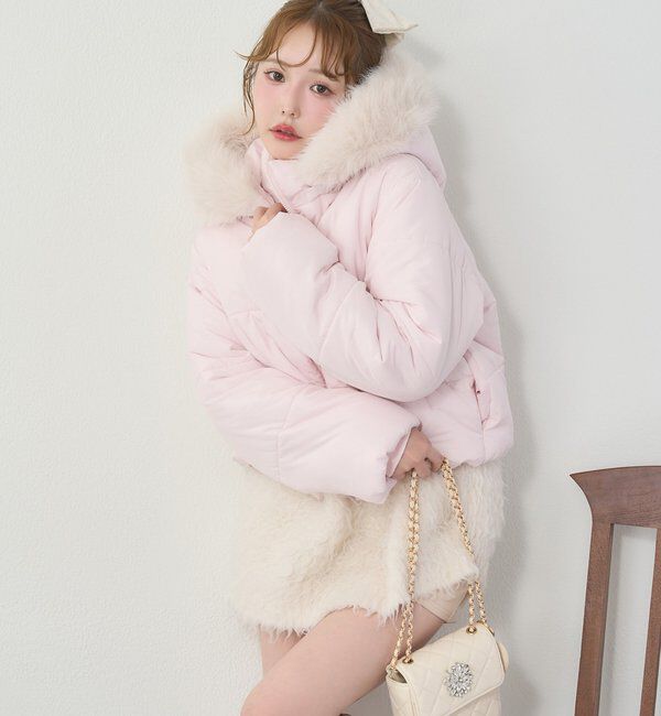  「ファー付きショートフェイクダウン」|ダッフルコート|