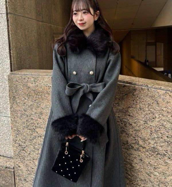  「ファー付マルチロングコート」|その他|チャコールグレー