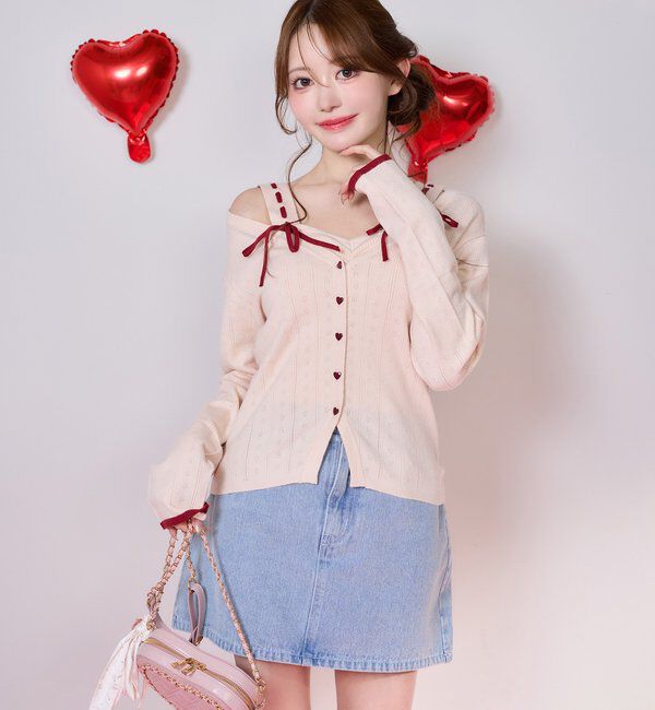  「【Heart collection】ハートボタンビスチェセットカーディガン」|ニット・セーター|