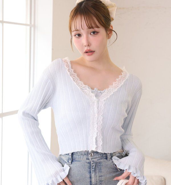  「レース付きリブカーディガン」|ニット・セーター|