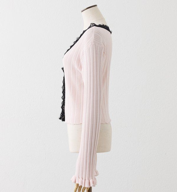  「レース付きリブカーディガン」|ニット・セーター|