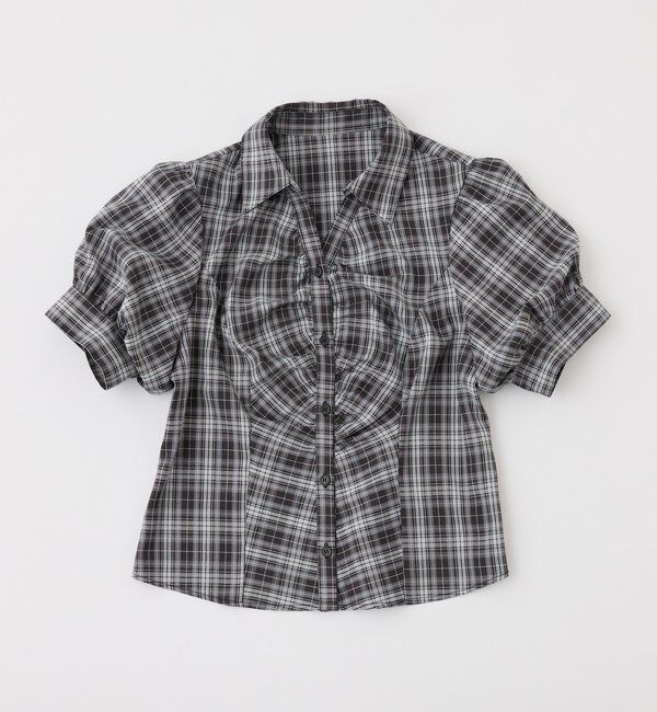  「フロントギャザー半袖ボウタイブラウス」|シャツ・ブラウス|