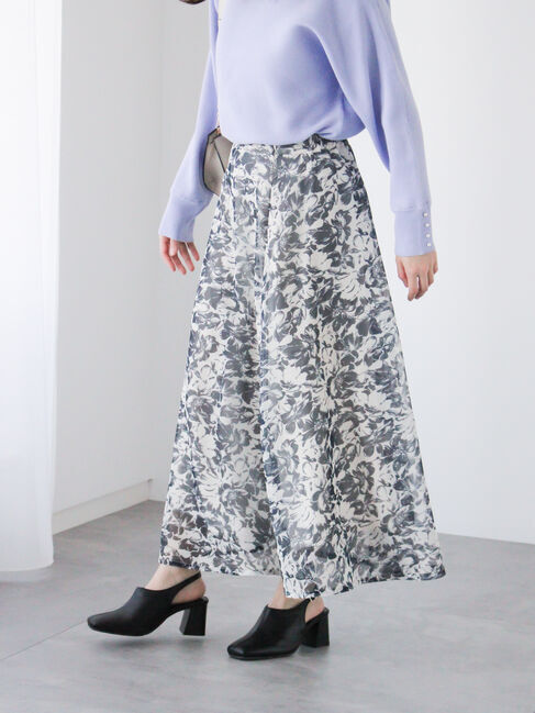 Te chichi TERRASSE「メッシュフラワーフレアスカート《2025spring catalog item》」|スカート|ネイビー