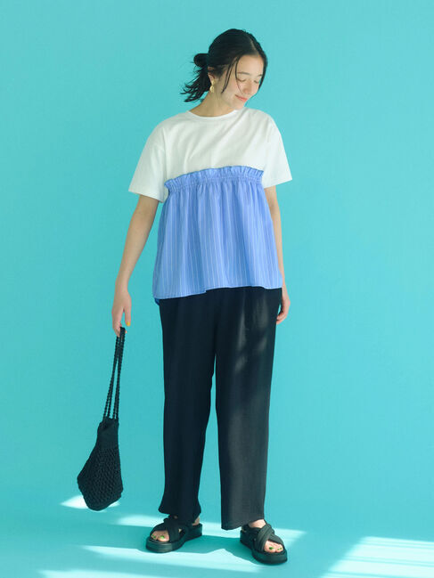 Samansa Mos2 blue「アソートドッキングプルオーバー」|Tシャツ・カットソー|