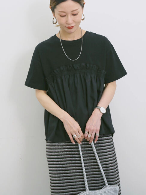 Samansa Mos2 blue「アソートドッキングプルオーバー」|Tシャツ・カットソー|ブラック