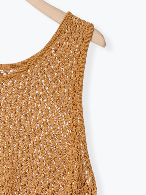 Samansa Mos2「麻タッチレース編み2WAYノースリーブチュニック」|ダウンベスト・ベスト|