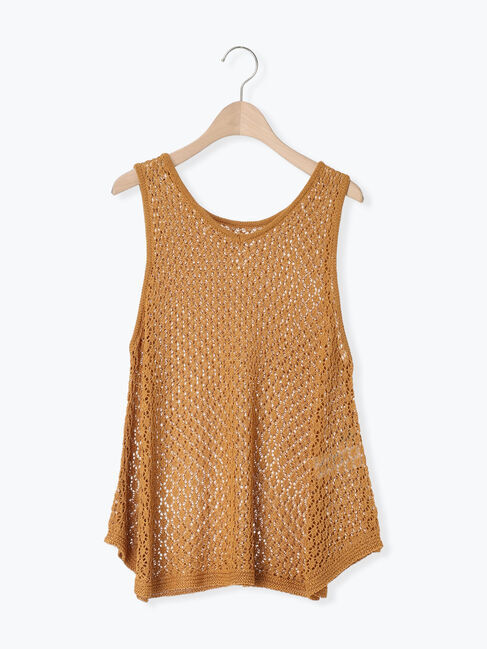 Samansa Mos2「麻タッチレース編み2WAYノースリーブチュニック」|ダウンベスト・ベスト|オレンジ