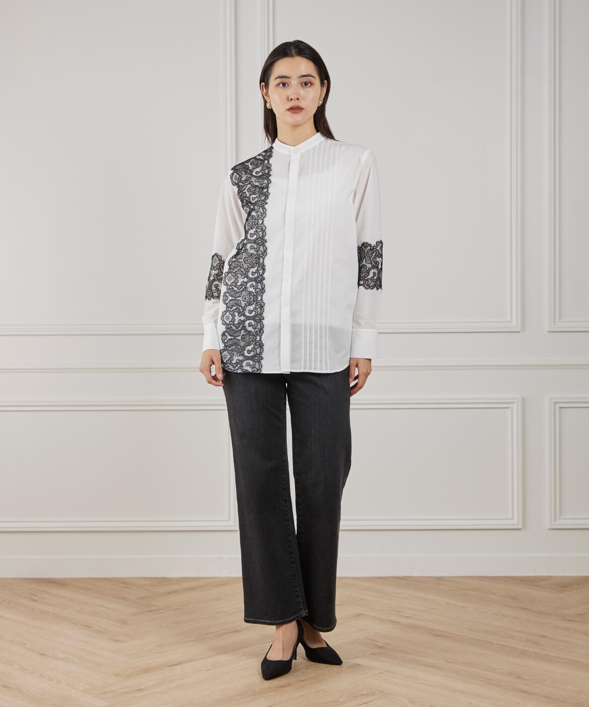 Maglie le cassetto「《M Maglie le cassetto》ユニセックスレースドッキングブラウス」|シャツ・ブラウス|