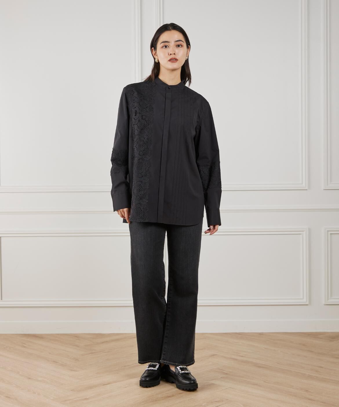 Maglie le cassetto「《M Maglie le cassetto》ユニセックスレースドッキングブラウス」|シャツ・ブラウス|