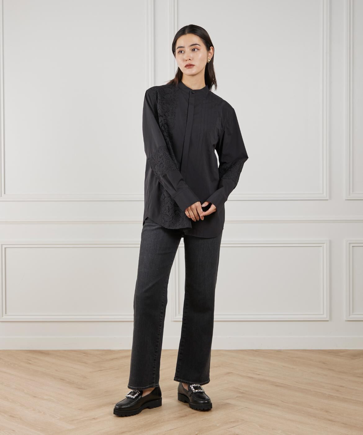 Maglie le cassetto「《M Maglie le cassetto》ユニセックスレースドッキングブラウス」|シャツ・ブラウス|