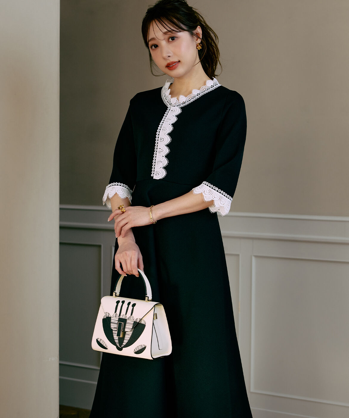 Maglie le cassetto「《M Maglie le cassetto&times;冨張愛》愛されクラシカル&ldquo;Lace&rdquo;ニットワンピース」|ワンピース|