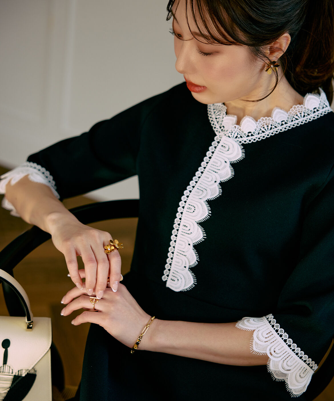 Maglie le cassetto「《M Maglie le cassetto&times;冨張愛》愛されクラシカル&ldquo;Lace&rdquo;ニットワンピース」|ワンピース|