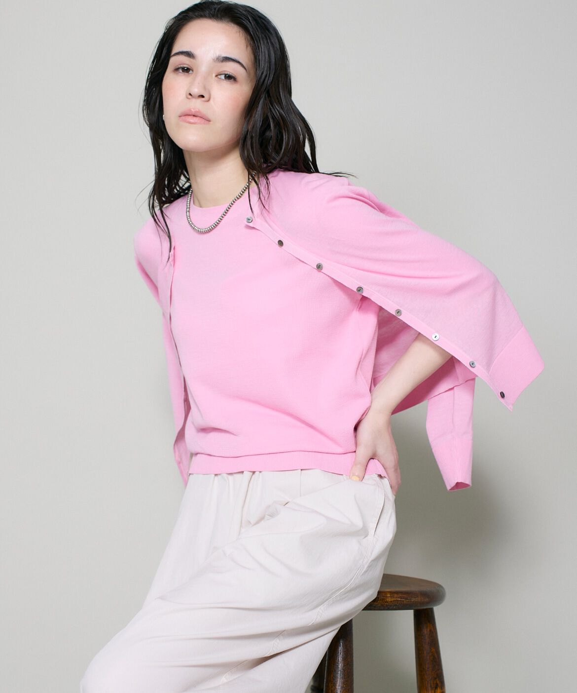 DAY by DAY it&rsquo;s international「クルーネックカーディガン《ガスコットン》」|カーディガン|ピンク1