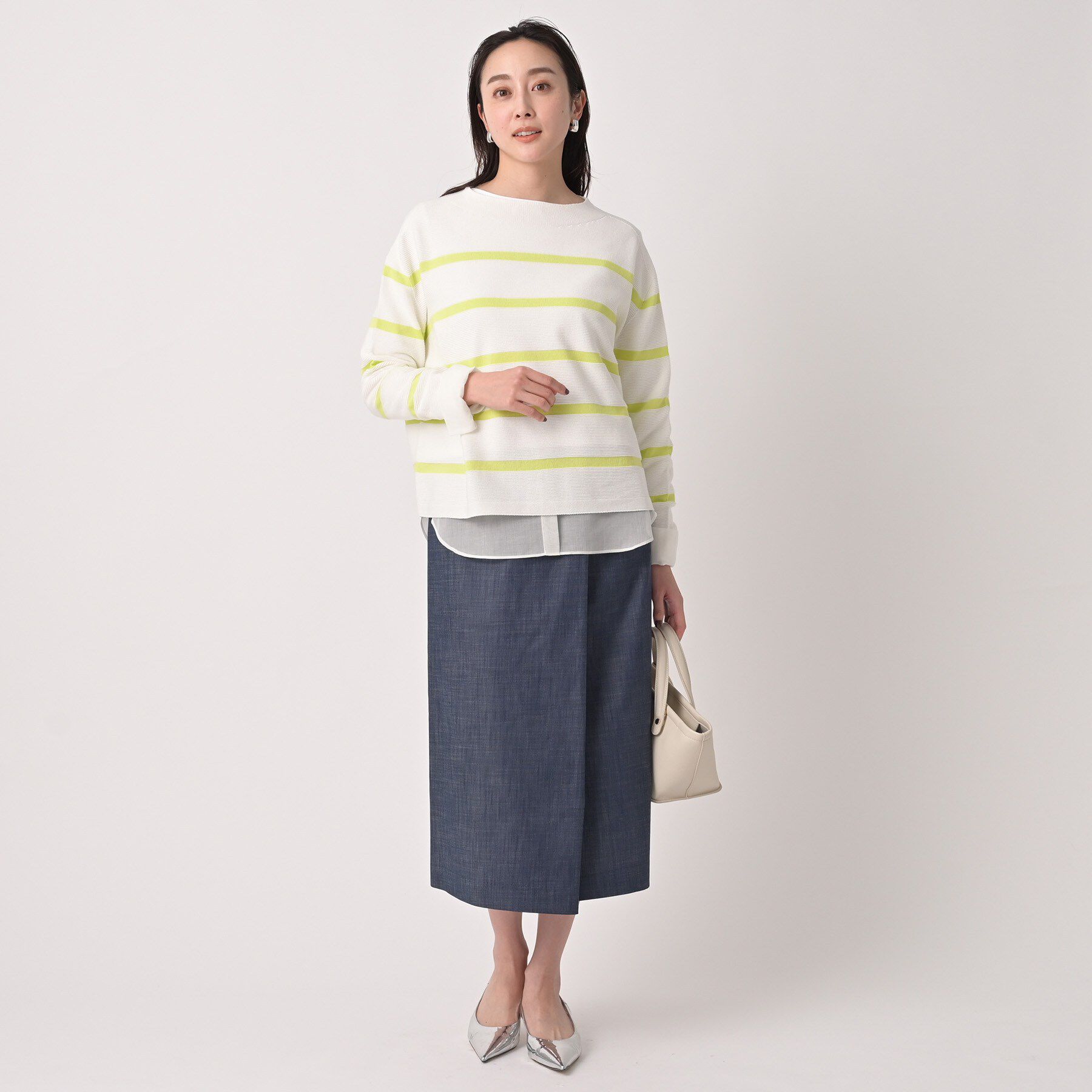 UNTITLED「【洗える/後ろウエストゴム】デニム調シャンブレーナロースカート」|スカート|