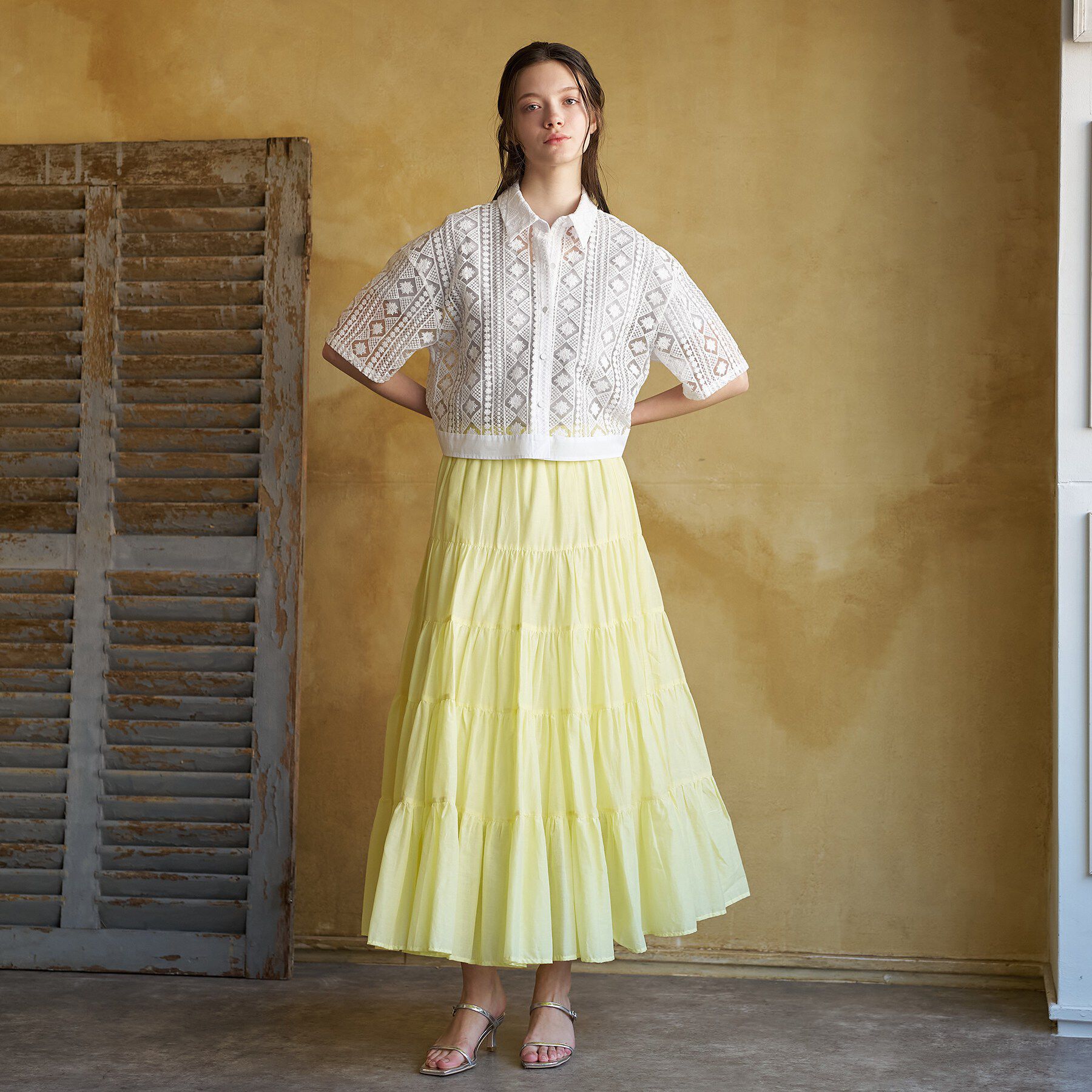 DRESSTERIOR「【着映え/ハーフ袖】ウォッシャブルレース クロップドシャツ」|シャツ・ブラウス|