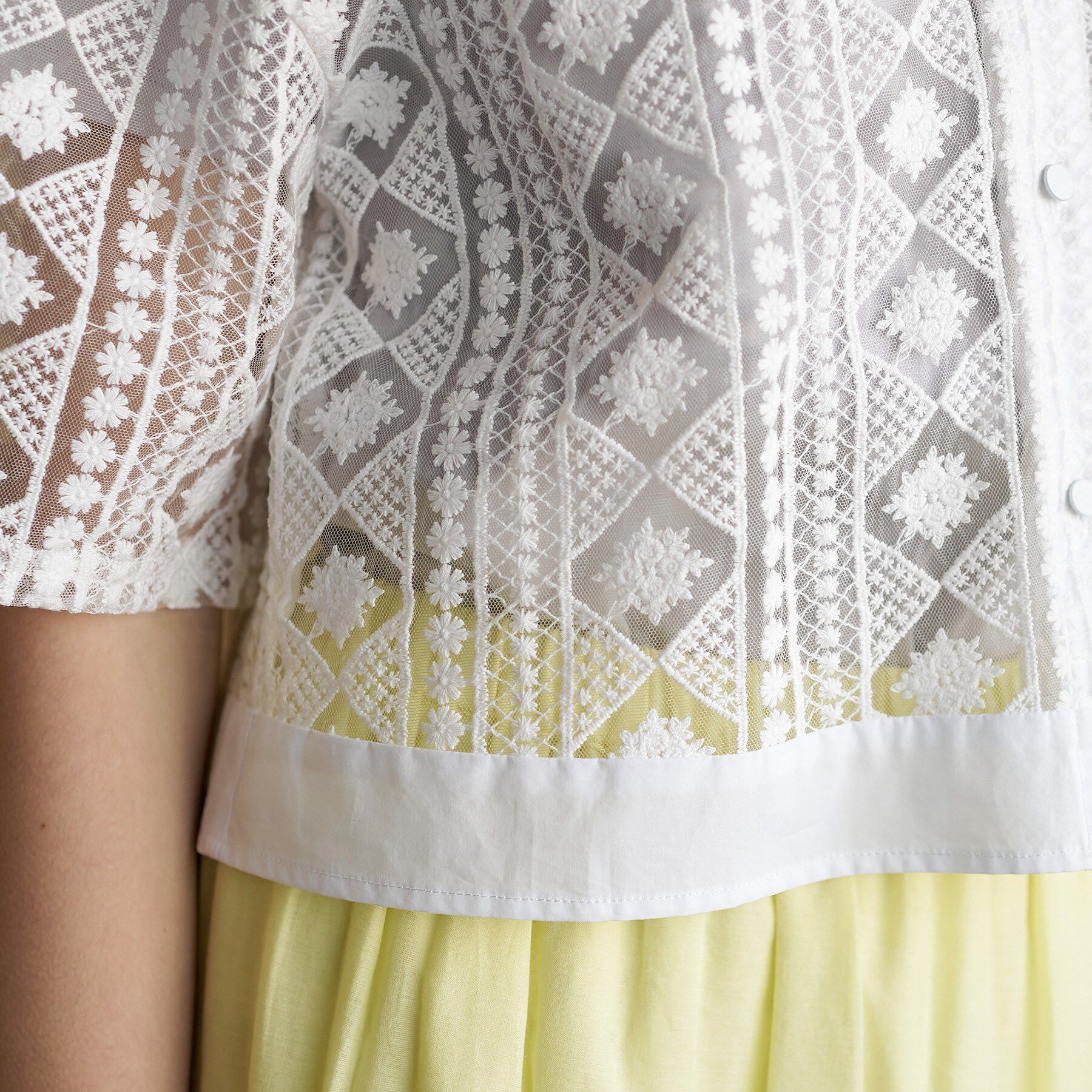 DRESSTERIOR「【着映え/ハーフ袖】ウォッシャブルレース クロップドシャツ」|シャツ・ブラウス|