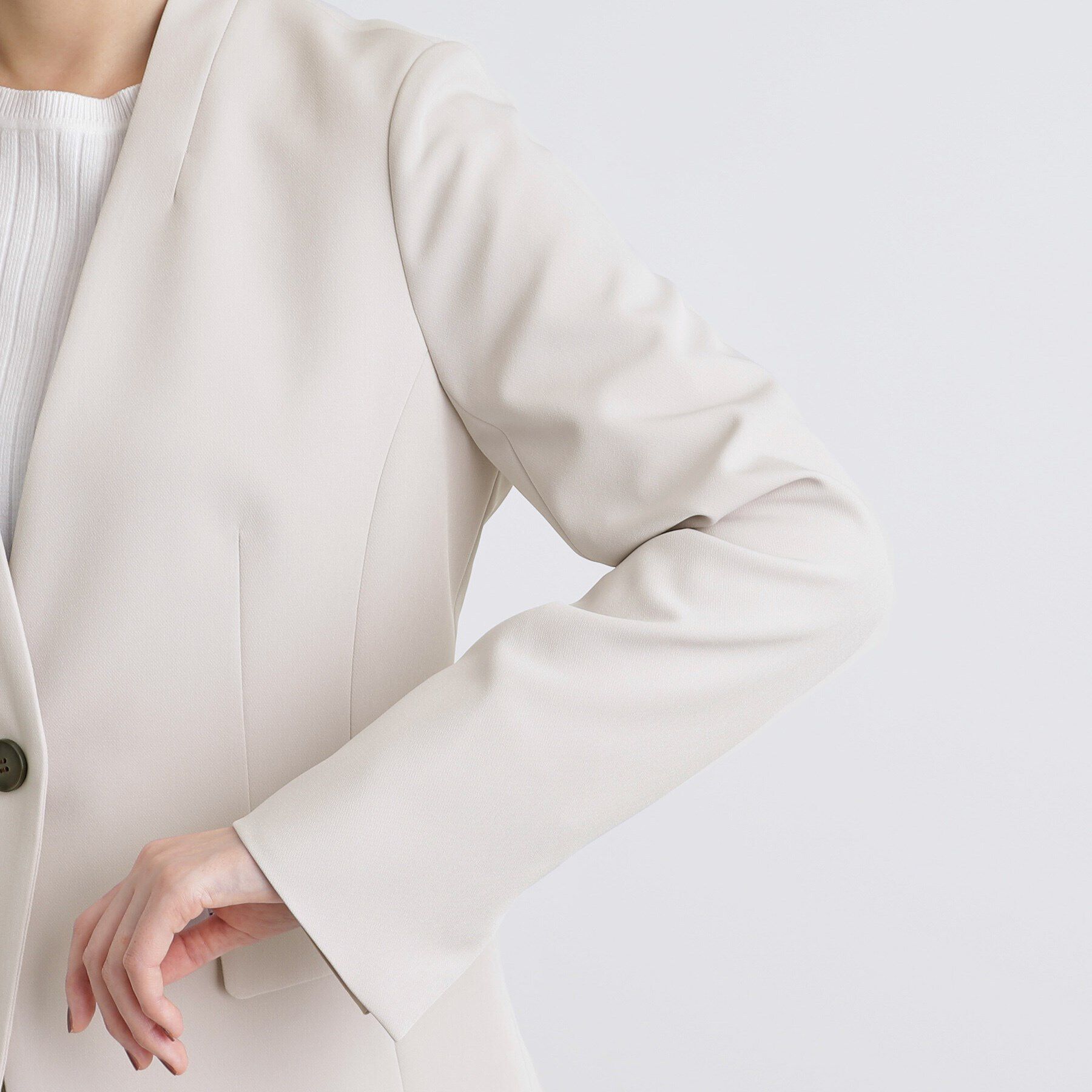 grove「しなやかストレッチ イージーケアジャケット」|ノーカラージャケット|