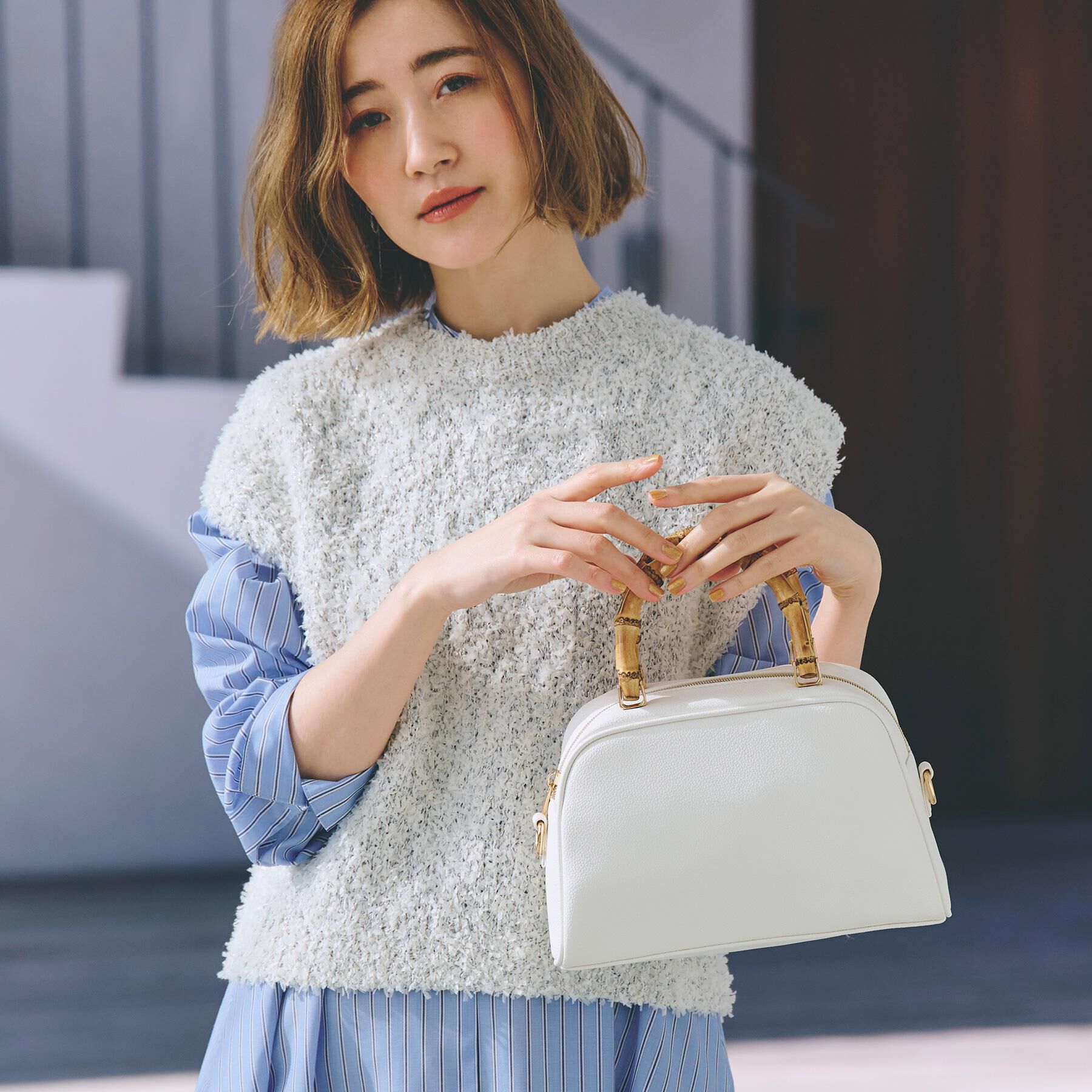 grove「【雑誌掲載】バンブーハンドル2WAYボストン」|ボストンバッグ|アイボリー(004)