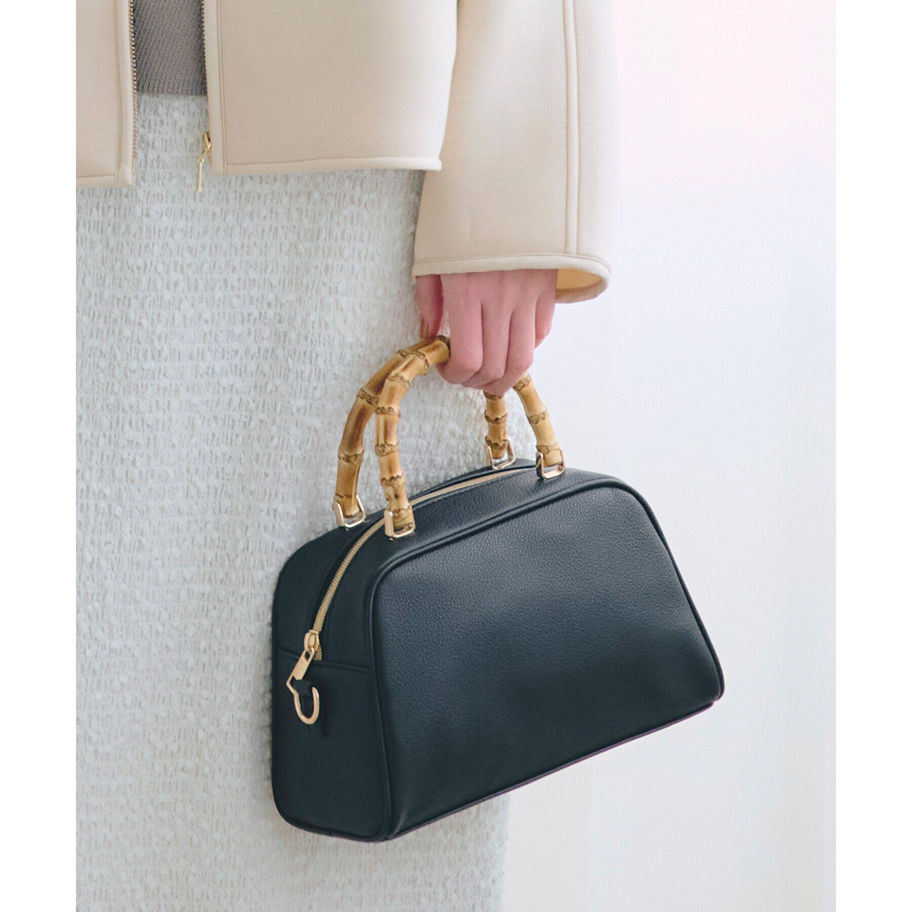 grove「【雑誌掲載】バンブーハンドル2WAYボストン」|ボストンバッグ|ブラック(019)