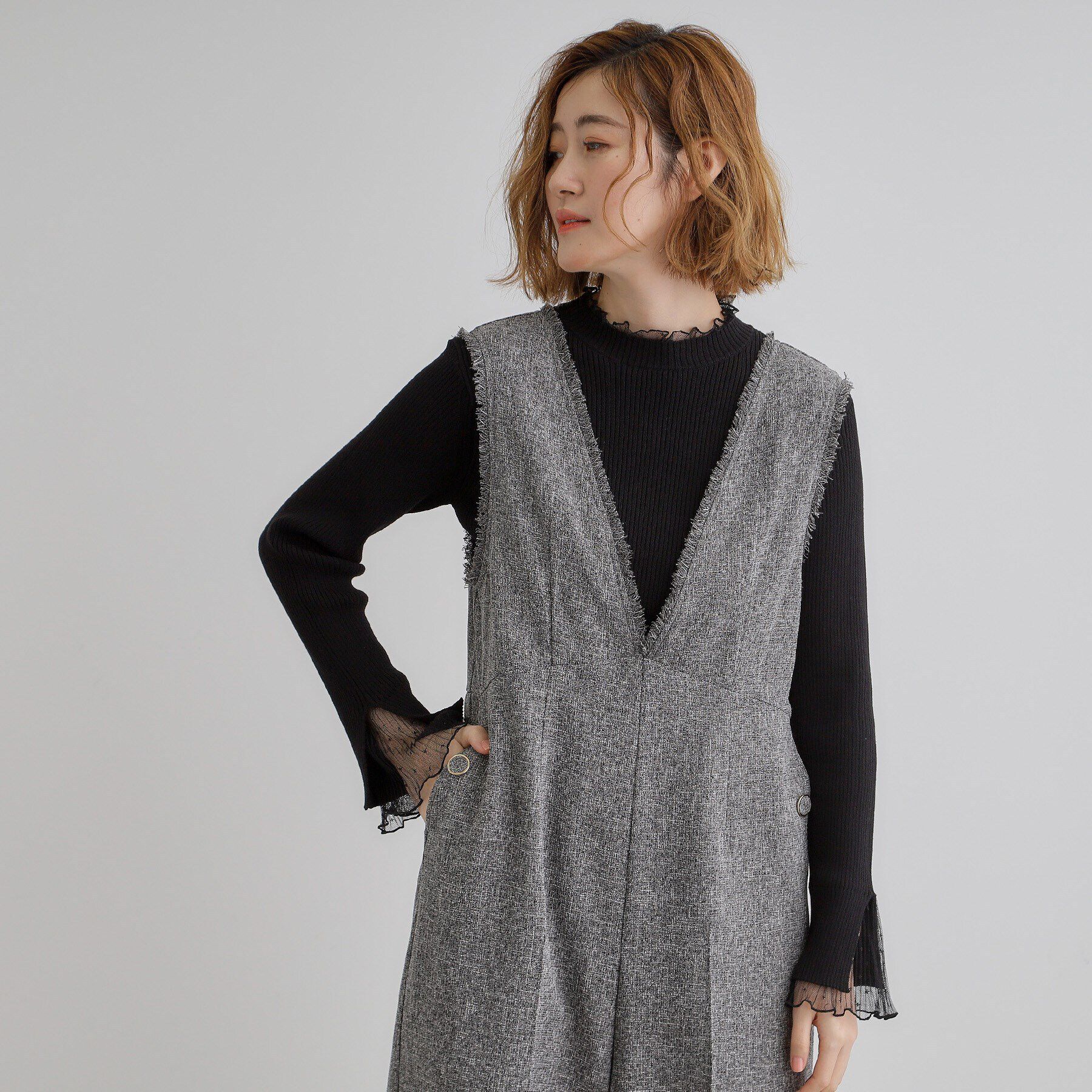 grove「ツイードサロペット」|オールインワン|