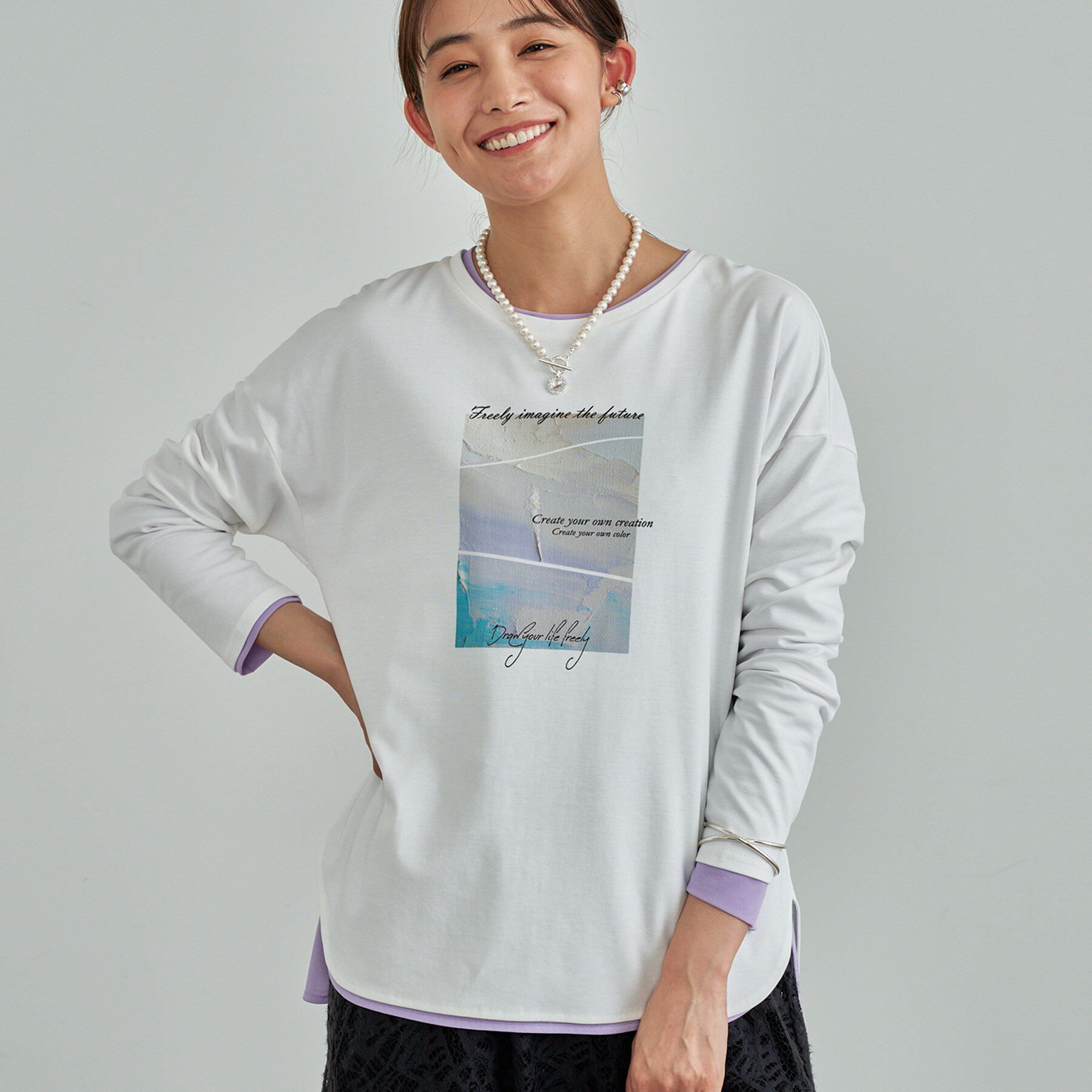 INDIVI「【UVケア】プリントフォトロングTシャツ」|Tシャツ・カットソー|