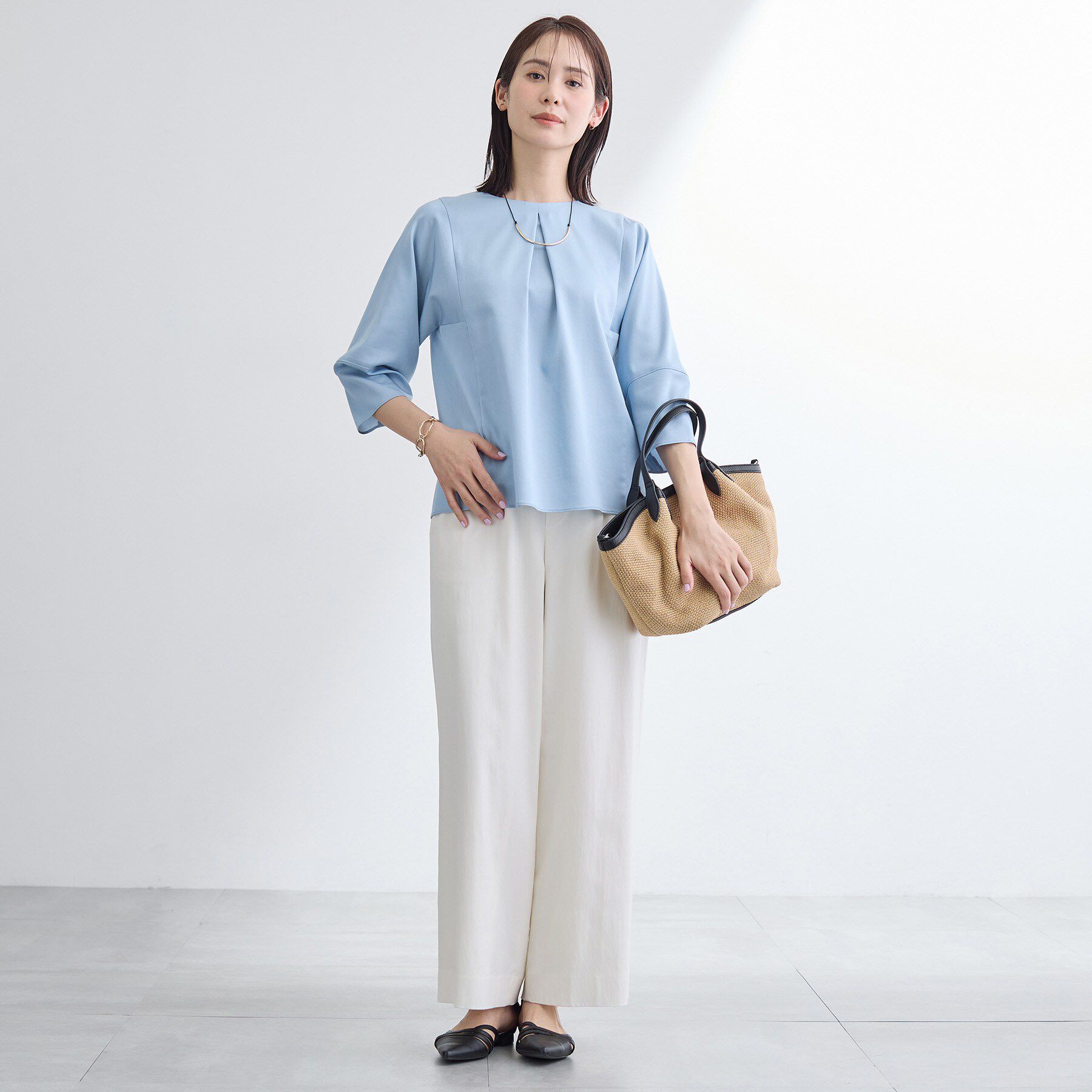 INDIVI「【洗える／UVケア／SETUP可能】デニムライク ランタン袖ブラウス」|シャツ・ブラウス|