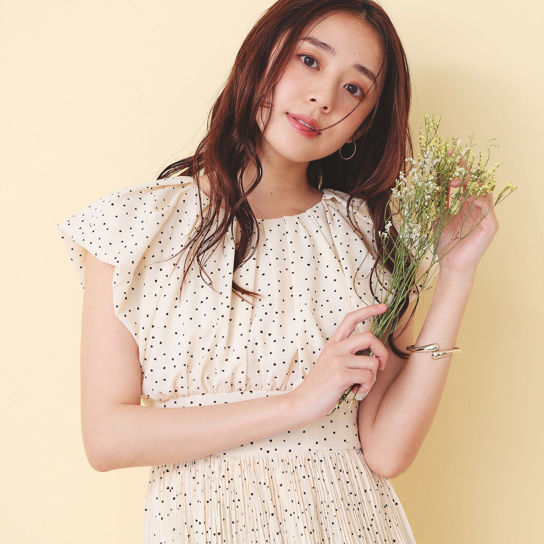 index「ハートドットバルーンスリーブワンピース【洗濯機OK／イージーアイロン】」|ワンピース|アイボリー(104)