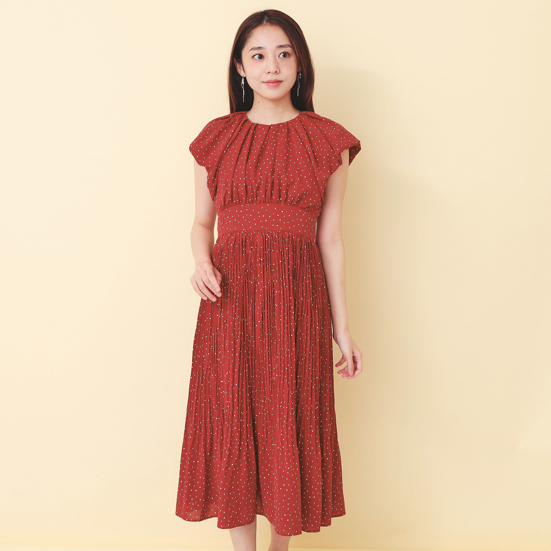 index「ハートドットバルーンスリーブワンピース【洗濯機OK／イージーアイロン】」|ワンピース|