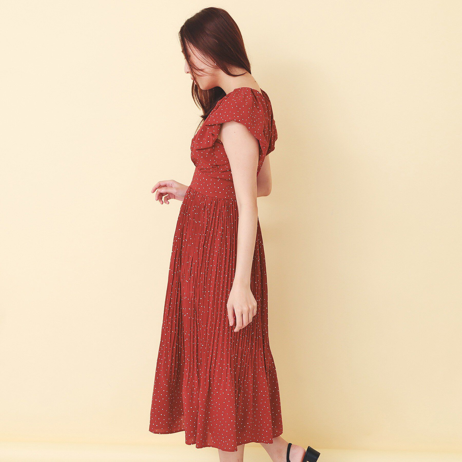 index「ハートドットバルーンスリーブワンピース【洗濯機OK／イージーアイロン】」|ワンピース|