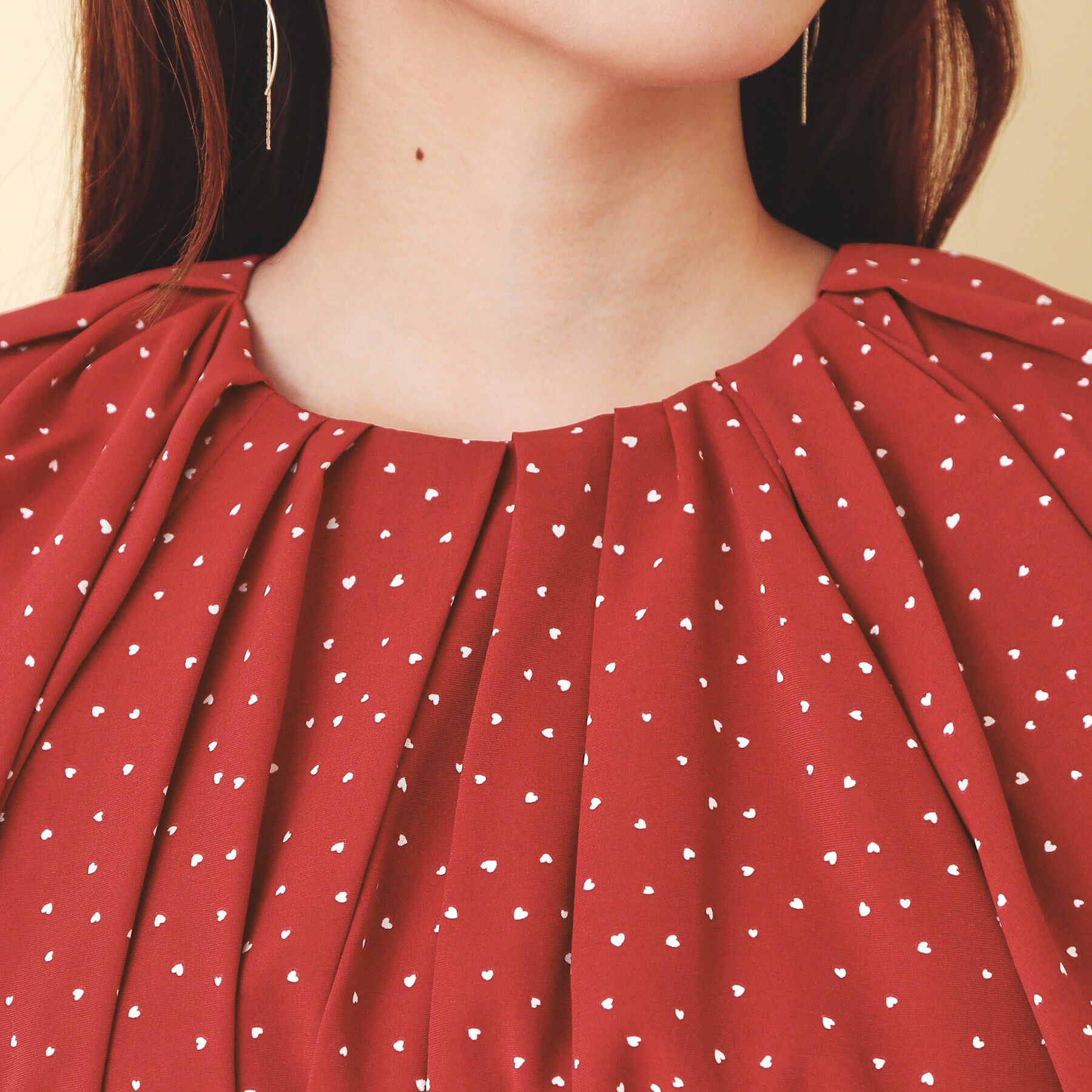 index「ハートドットバルーンスリーブワンピース【洗濯機OK／イージーアイロン】」|ワンピース|