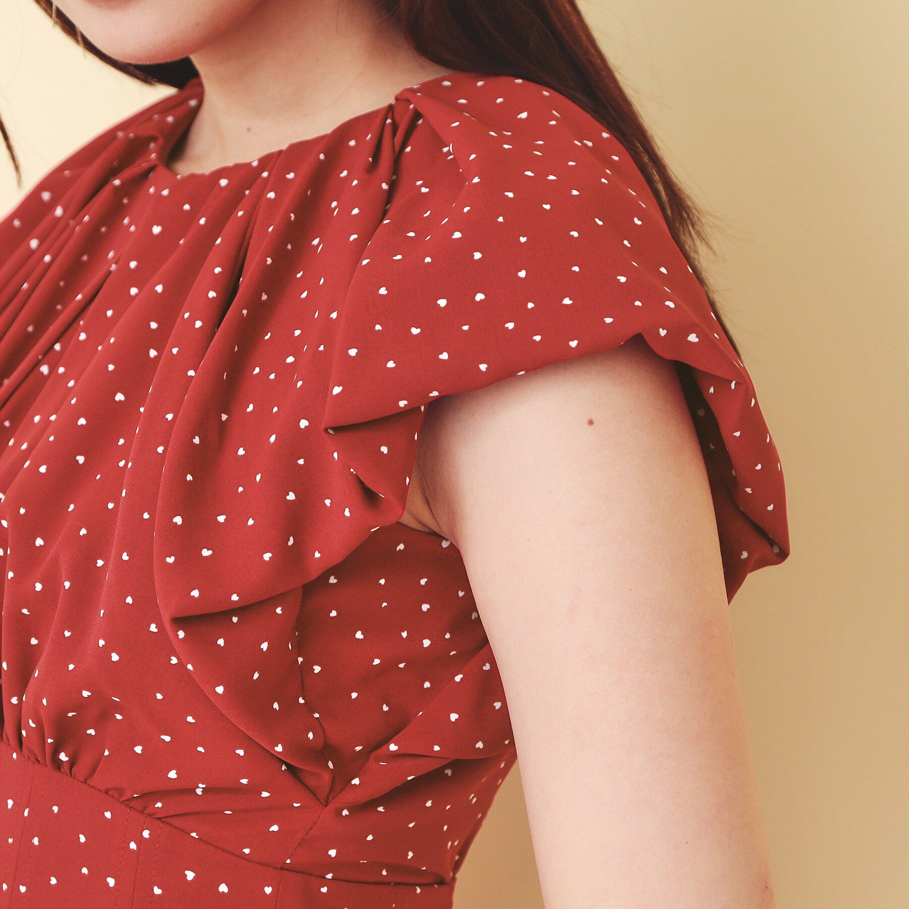 index「ハートドットバルーンスリーブワンピース【洗濯機OK／イージーアイロン】」|ワンピース|