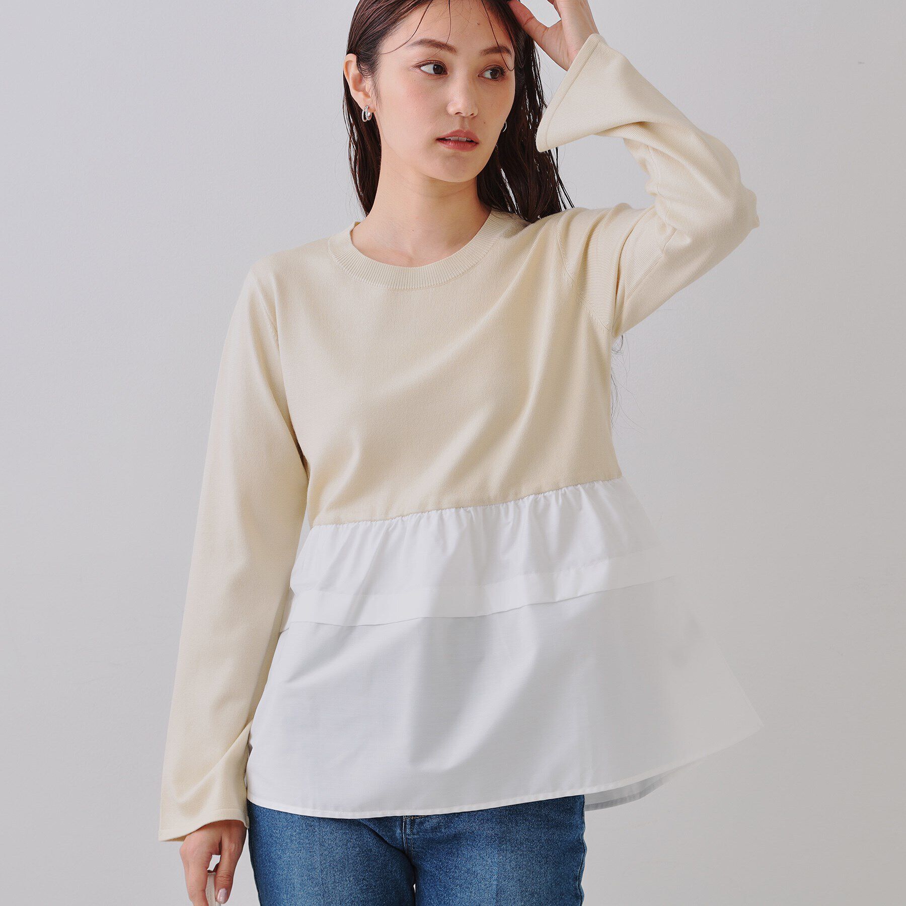 OPAQUE.CLIP「ペプラムドッキングニット【洗濯機洗い可】」|ニット・セーター|アイボリー(004)