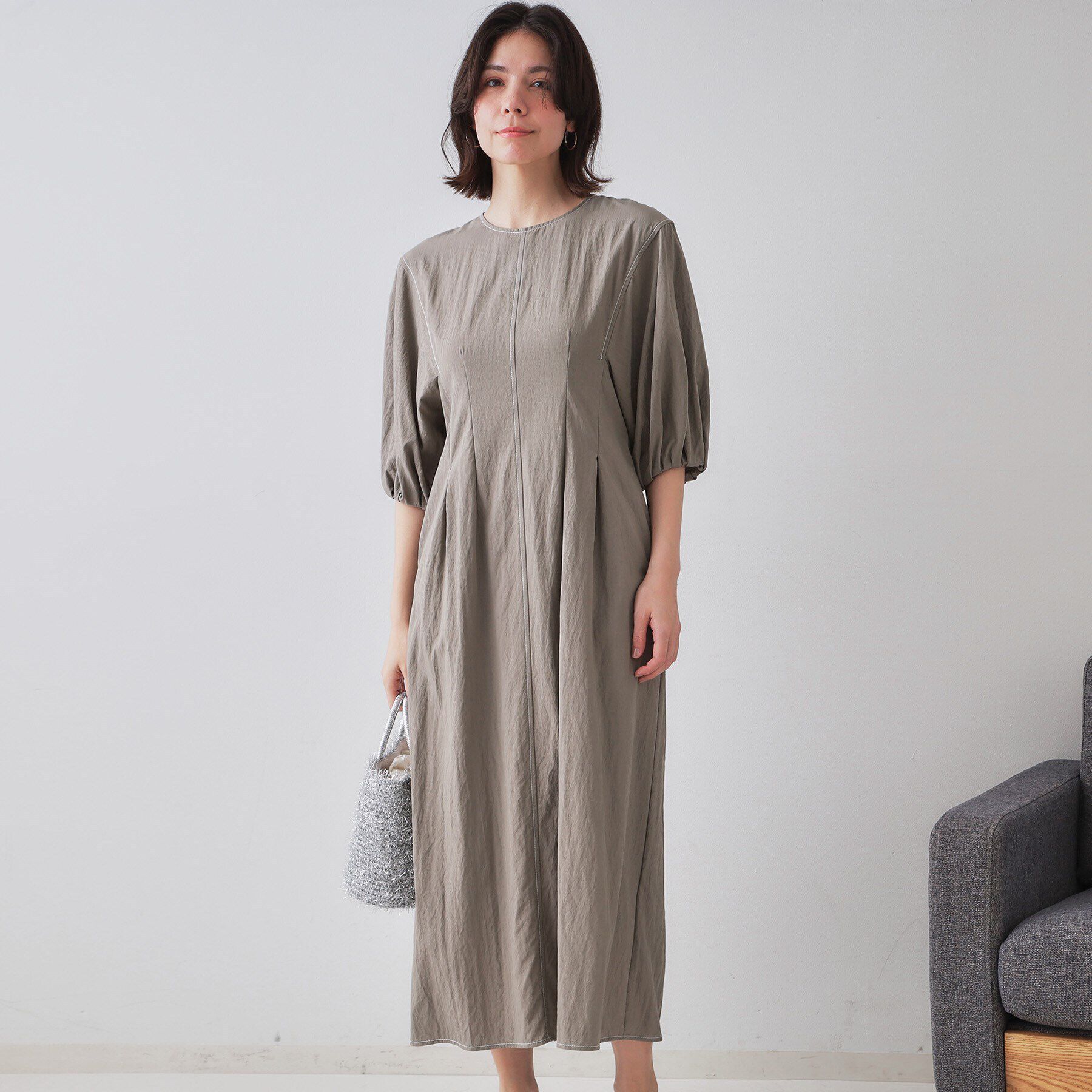 OPAQUE.CLIP「配色ボリュームタックスリーブワンピース【洗濯機洗い可】」|ワンピース|