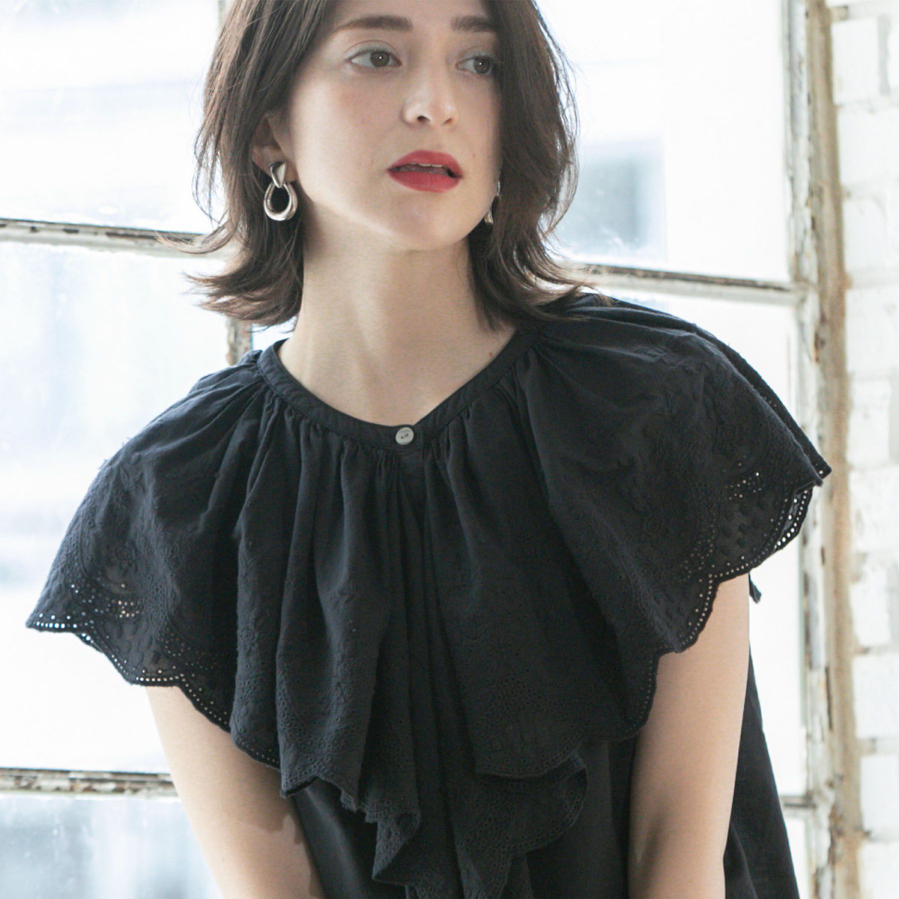 OPAQUE.CLIP「刺繍レースカラーブラウス」|シャツ・ブラウス|