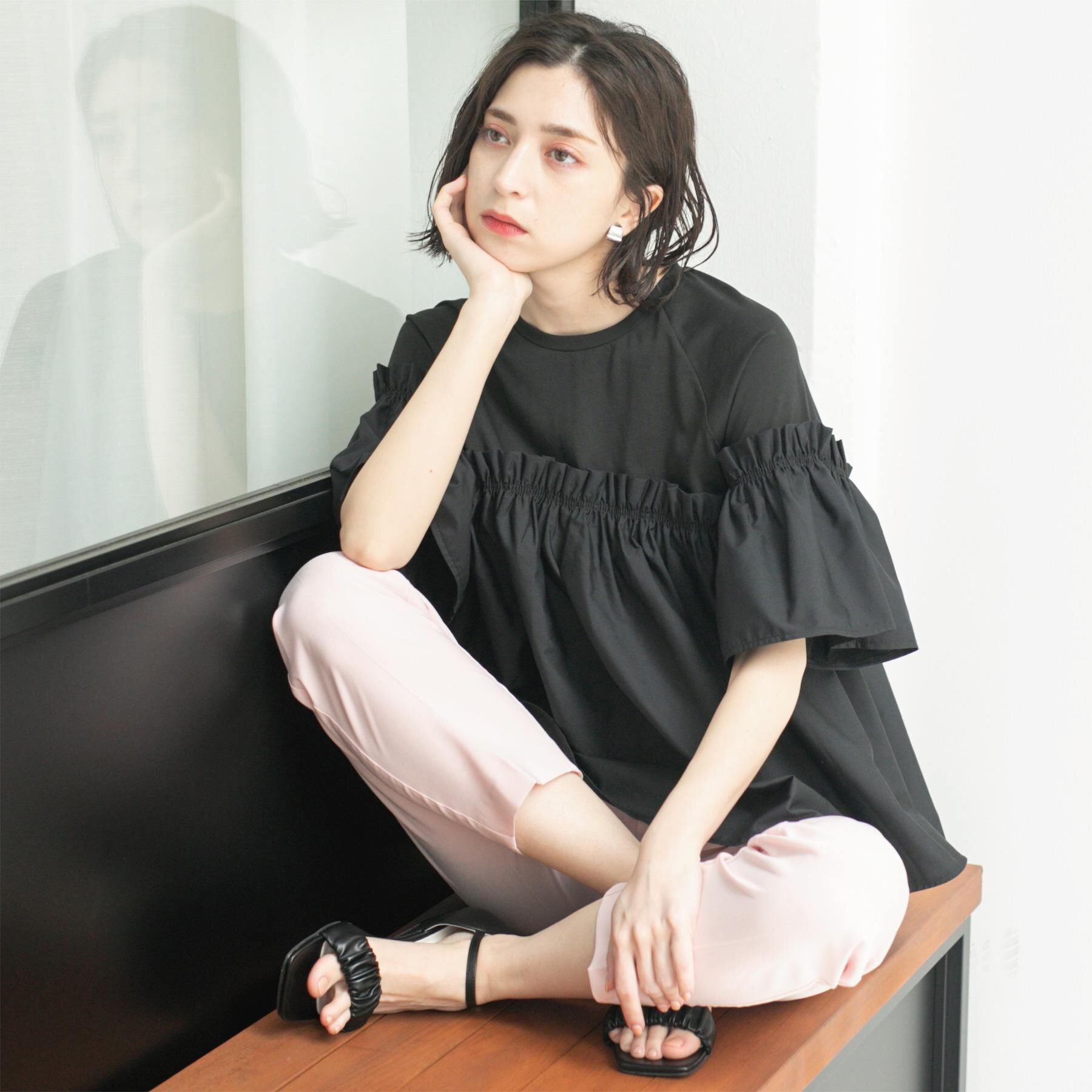 OPAQUE.CLIP「ギャザーフリルドッキングカットソー【洗濯機洗い可】」|Tシャツ・カットソー|