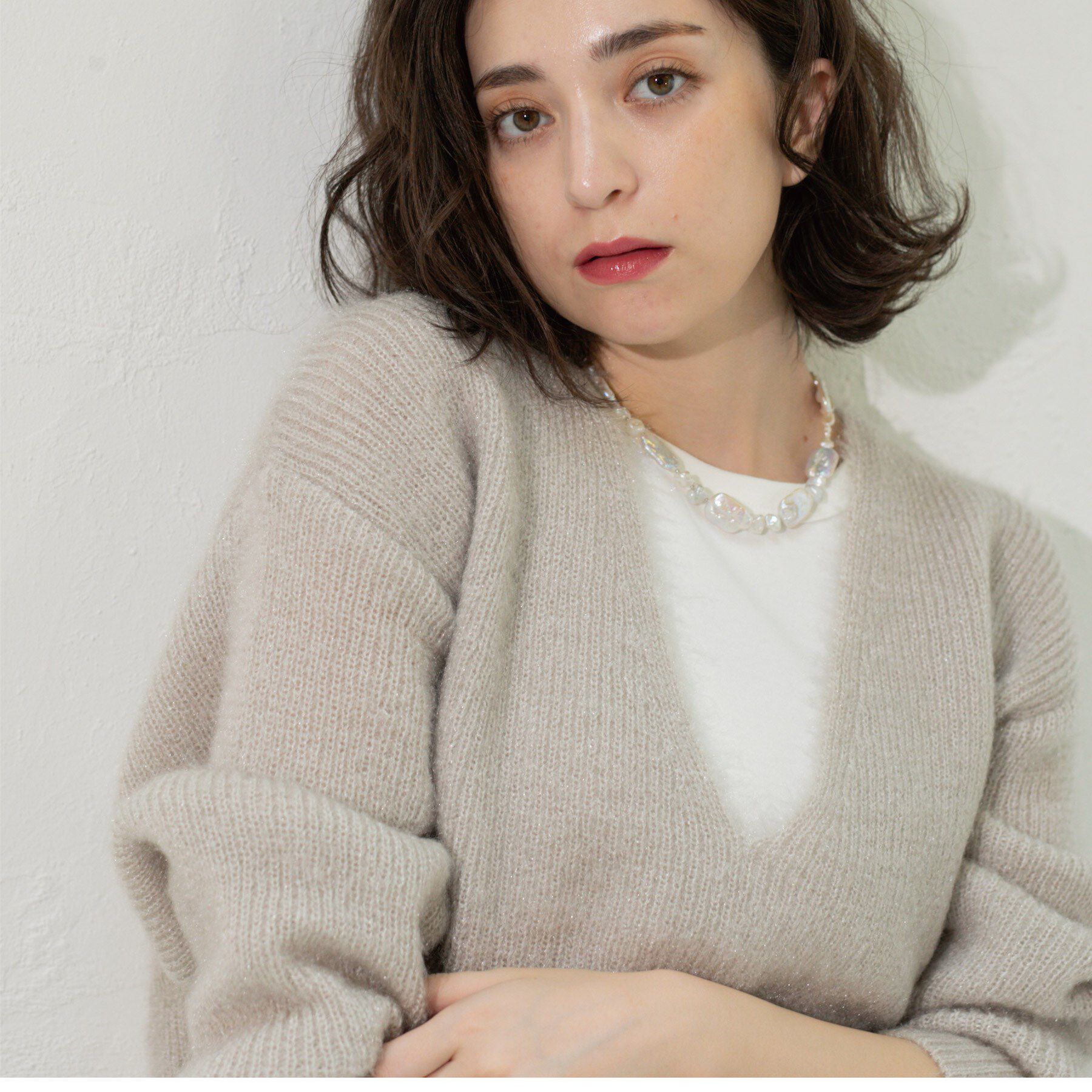 OPAQUE.CLIP「クリアシャギーVネックニット【洗える】」|ニット・セーター|