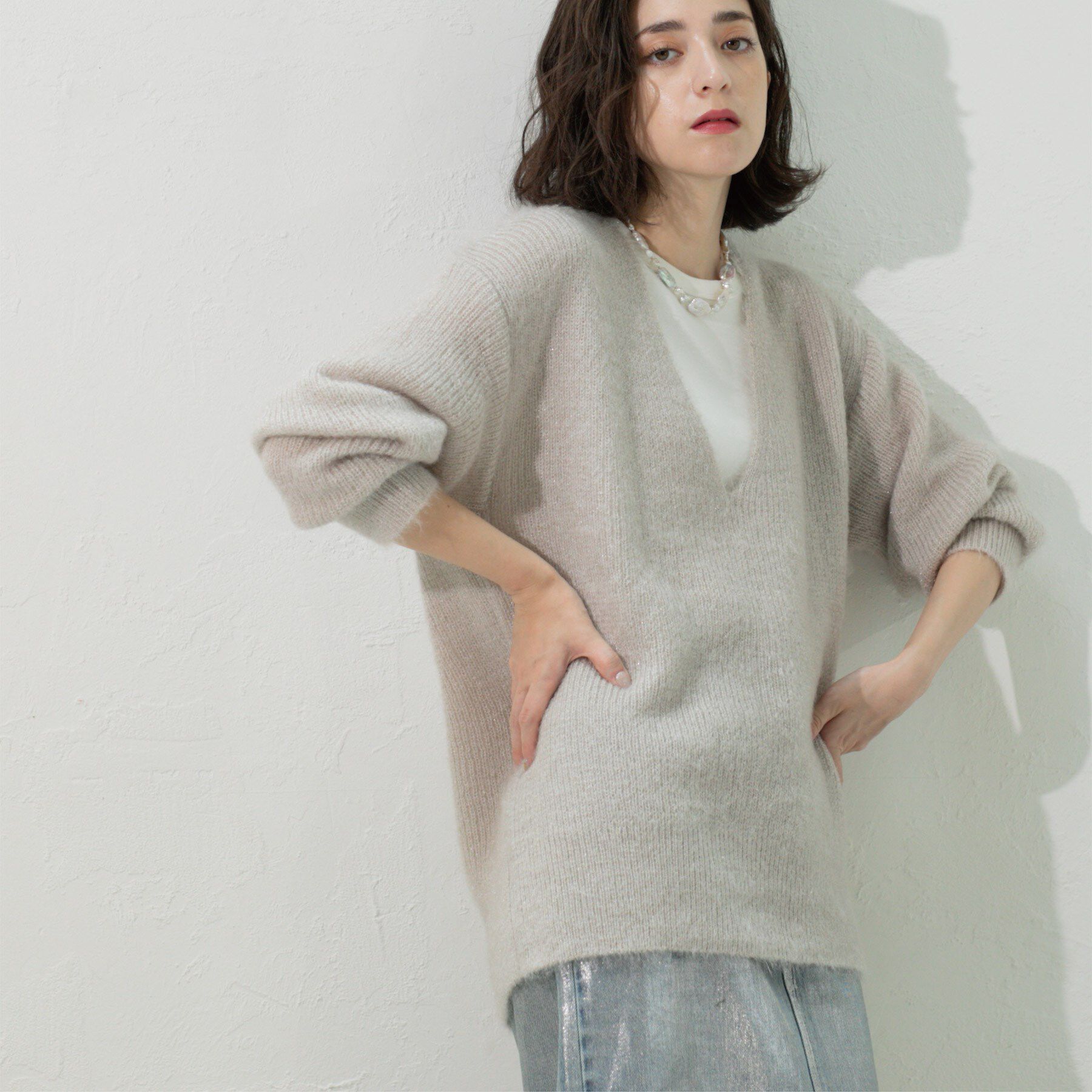 OPAQUE.CLIP「クリアシャギーVネックニット【洗える】」|ニット・セーター|