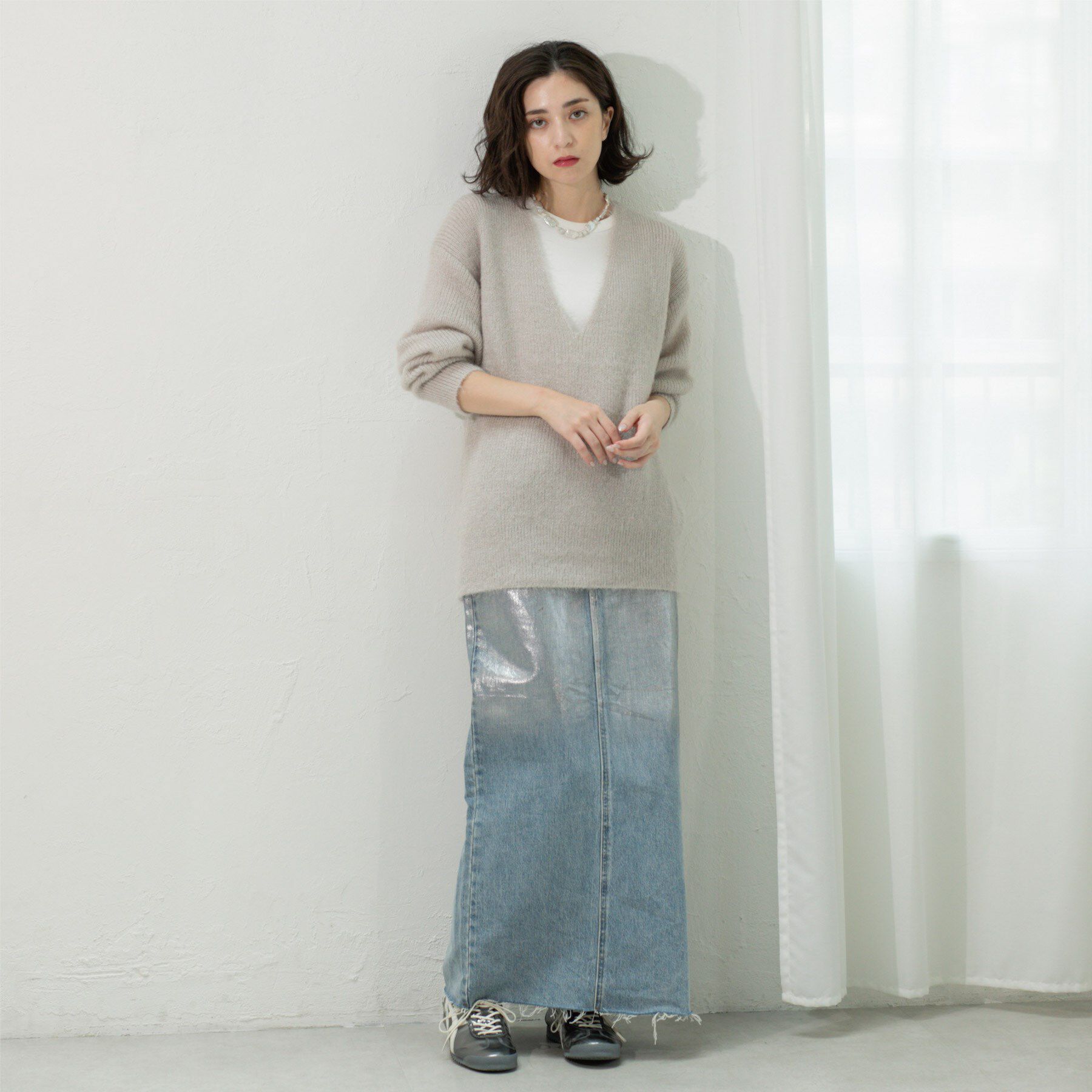 OPAQUE.CLIP「クリアシャギーVネックニット【洗える】」|ニット・セーター|