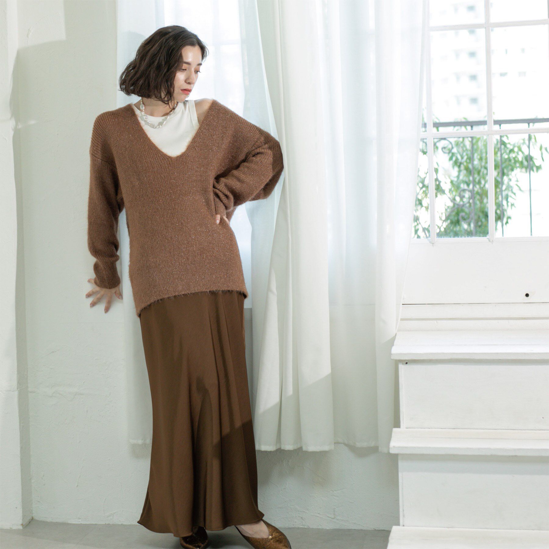 OPAQUE.CLIP「クリアシャギーVネックニット【洗える】」|ニット・セーター|