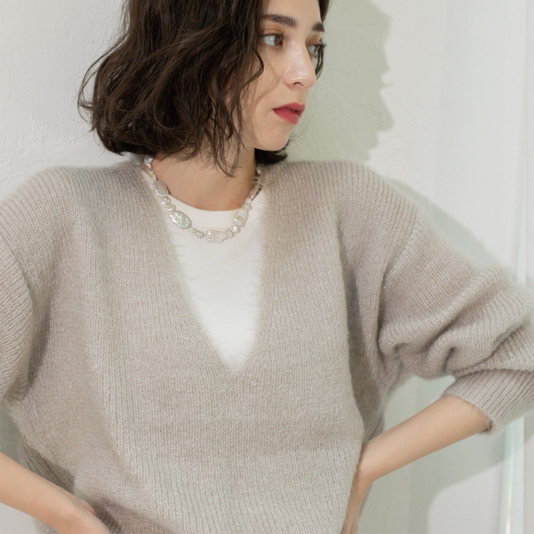 OPAQUE.CLIP「クリアシャギーVネックニット【洗える】」|ニット・セーター|