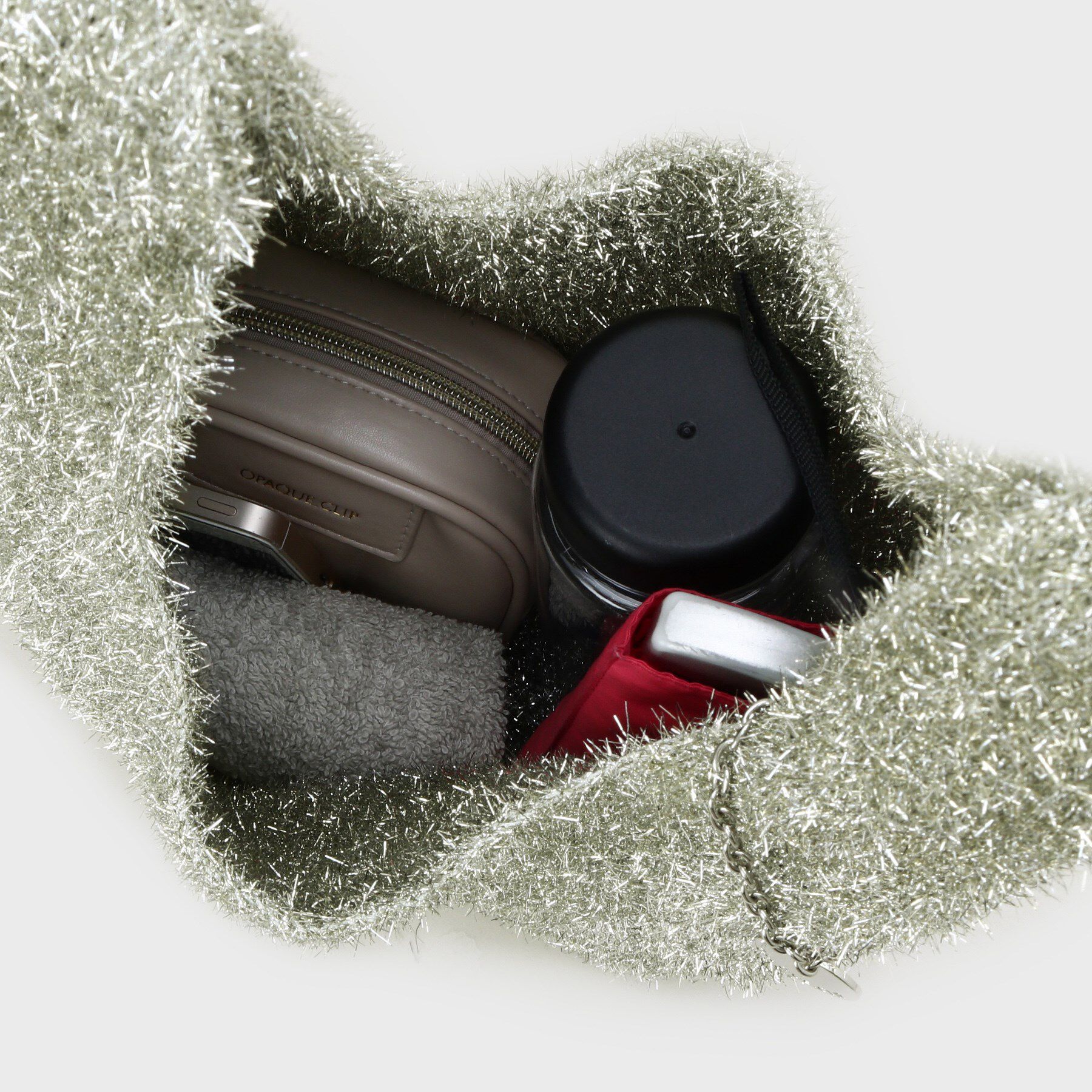 OPAQUE.CLIP「メタルチャーム付きラメニットバッグ」|トートバッグ|