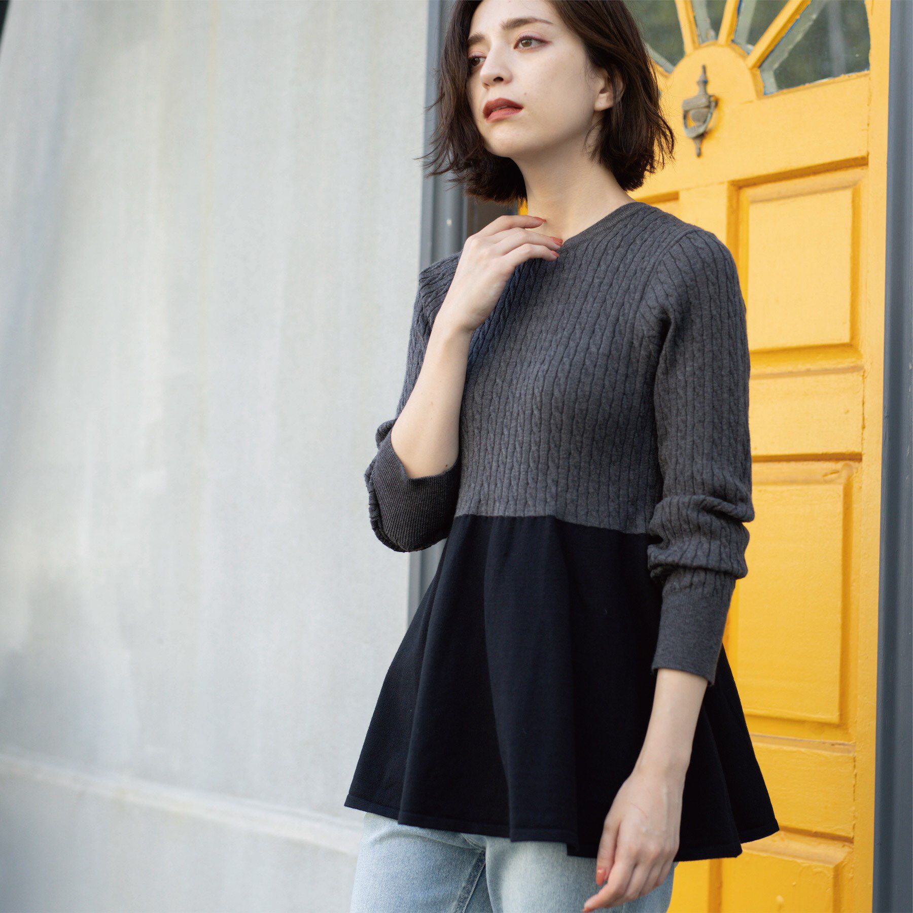 OPAQUE.CLIP「ミニケーブル切替ペプラムニット」|ニット・セーター|