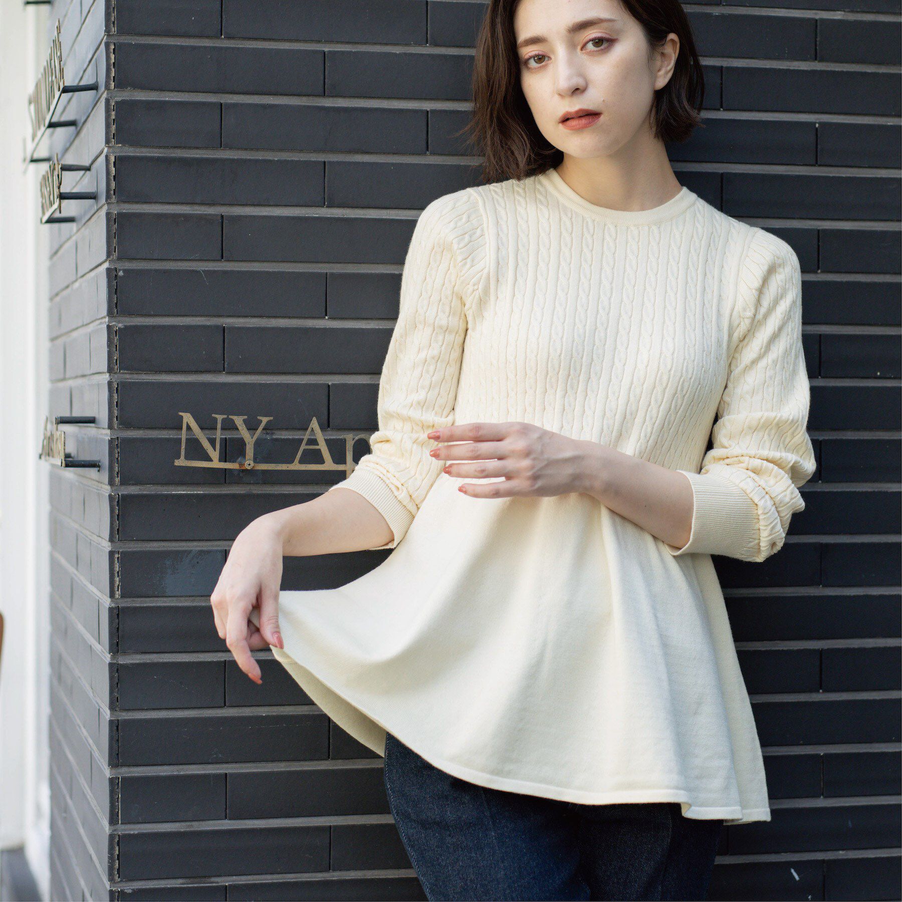 OPAQUE.CLIP「ミニケーブル切替ペプラムニット」|ニット・セーター|