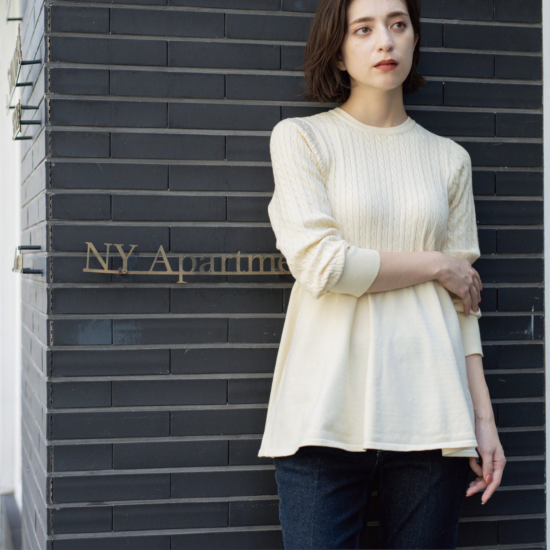 OPAQUE.CLIP「ミニケーブル切替ペプラムニット」|ニット・セーター|