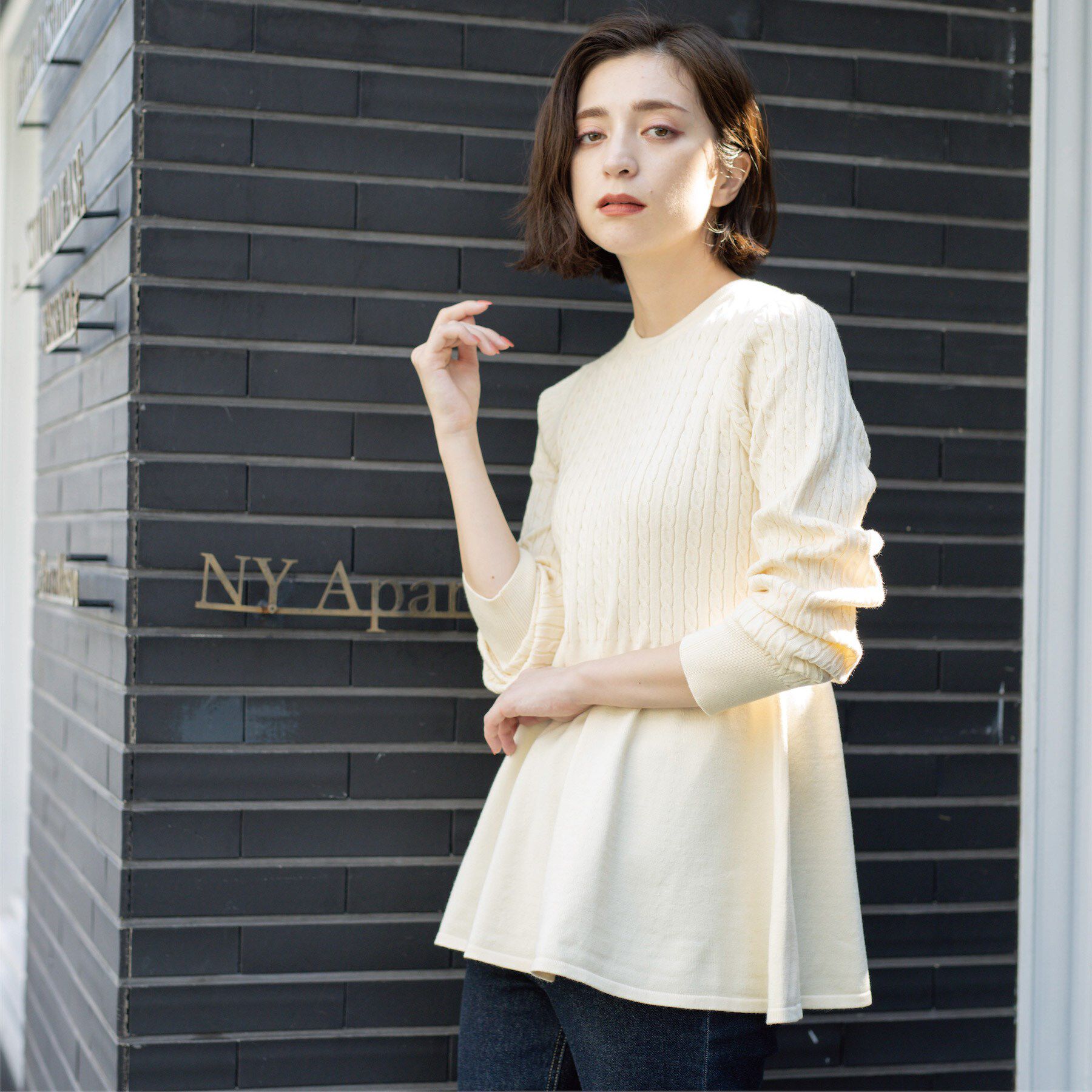 OPAQUE.CLIP「ミニケーブル切替ペプラムニット」|ニット・セーター|