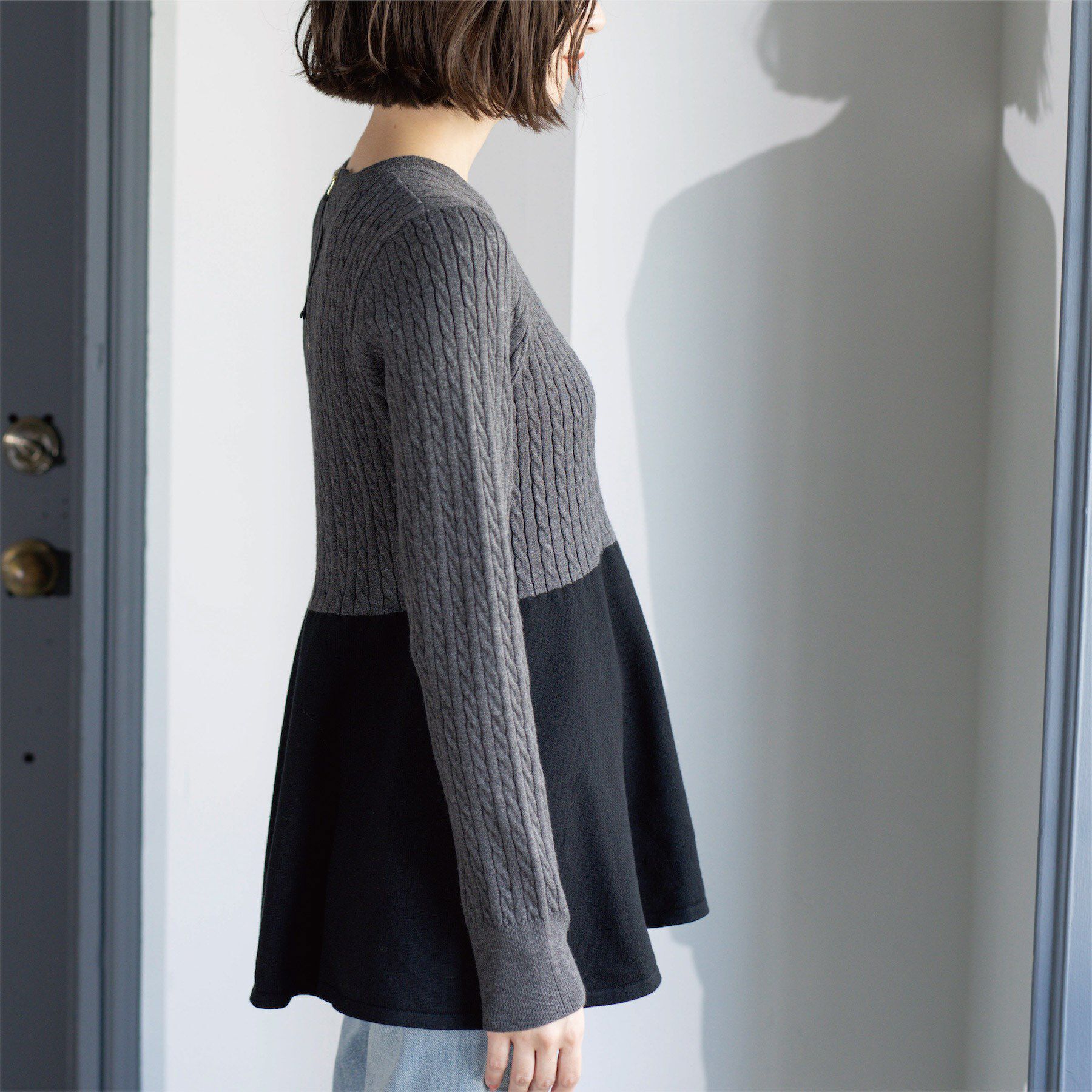 OPAQUE.CLIP「ミニケーブル切替ペプラムニット」|ニット・セーター|