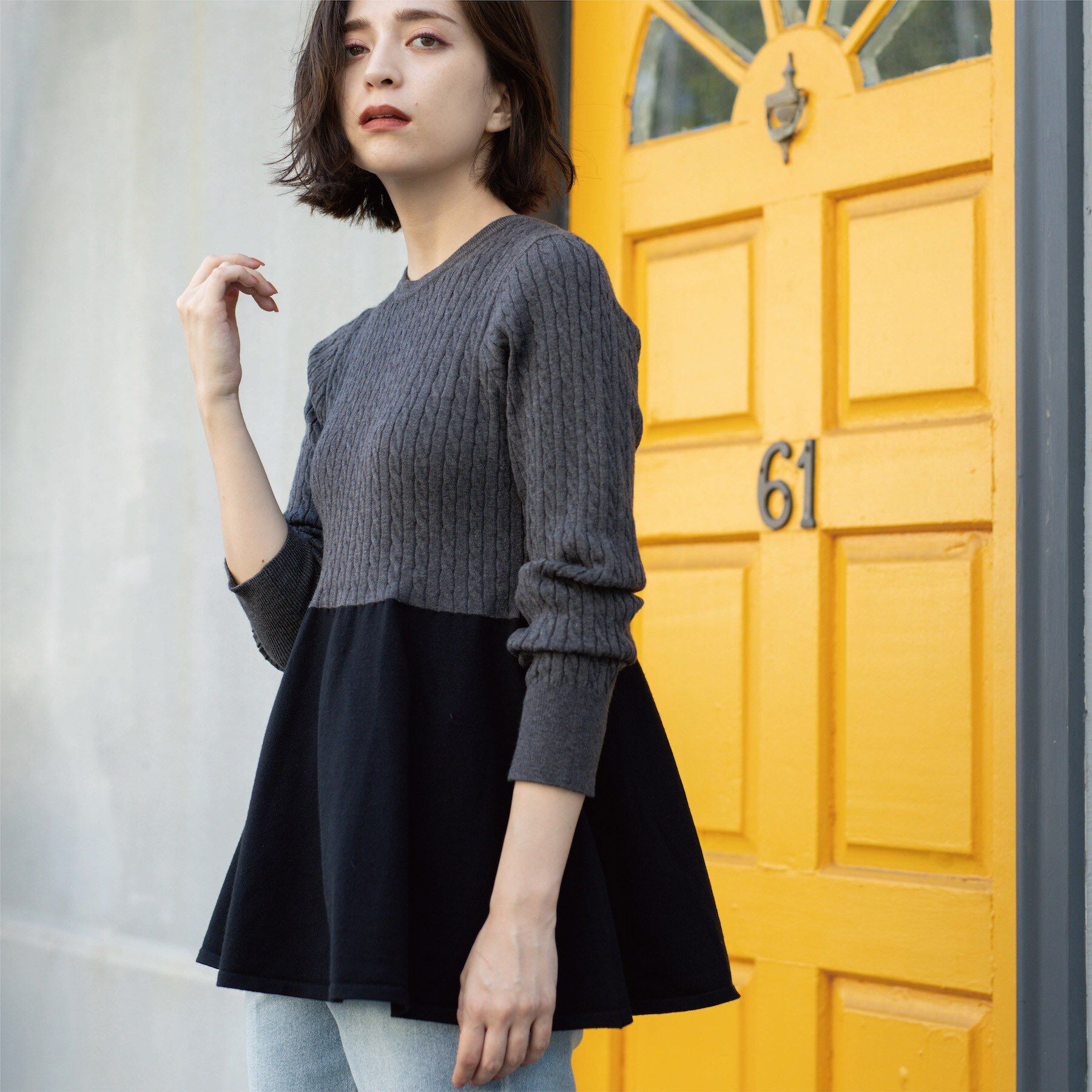 OPAQUE.CLIP「ミニケーブル切替ペプラムニット」|ニット・セーター|