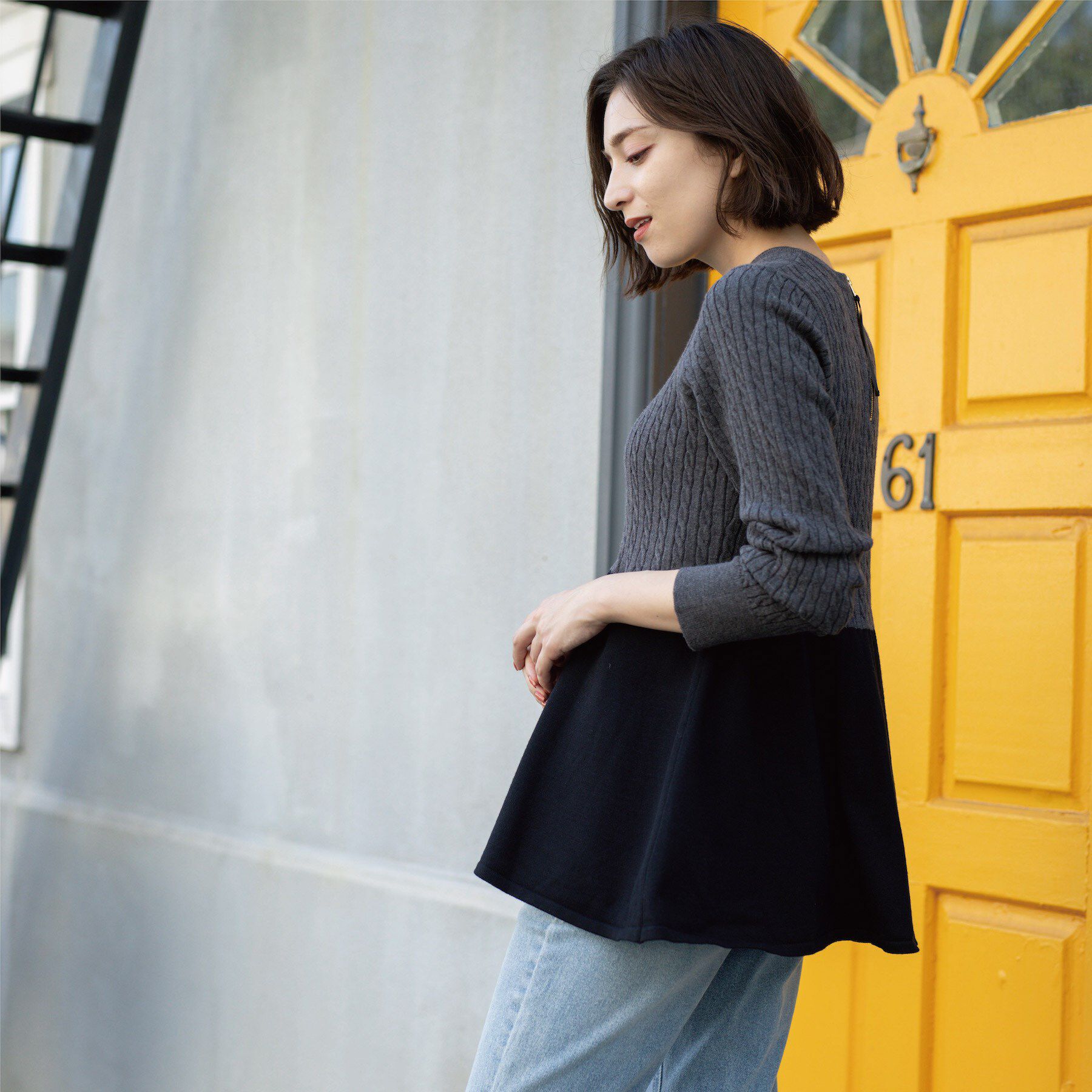 OPAQUE.CLIP「ミニケーブル切替ペプラムニット」|ニット・セーター|